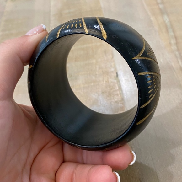 Dark Brown Wood Carved Light Bangle Bracelet - Picture 7 of 16